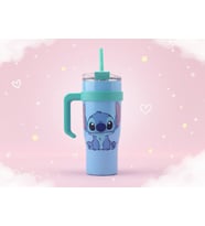 Stitch Temalı Pipetli ve Tutma Saplı 1200ml Termos Bardak - Çelik Gövdeli, Sızdırmaz Kapaklı Termos (Koyu Lacivert - Açık Gri)
