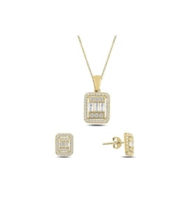 Gümüş Baget Taşlı Ikili Set