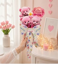 Fiyonklu Prizma Buket Seni Sevmek Güzel Şey Yazılı Pembe Ayıcık Buket