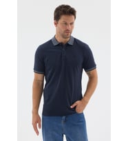 Lacivert-Mavi Polo Yaka Pike Kısa Kol Slim Fit %100 Pamuk Tişört 1011260171