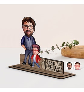 BK Gift Kişiye Özel 3D Kabartma İsimli Baba-Oğul Karikatürlü Ahşap Biblo-2, Babaya Hediye, Babalar Günü Hediyeleri