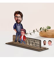 BK Gift Kişiye Özel 3D Kabartma İsimli Baba-Oğul Karikatürlü Ahşap Biblo-2, Babaya Hediye, Babalar Günü Hediyeleri