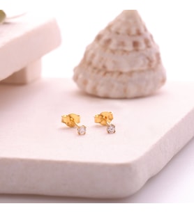 925 Ayar Gümüş Minimal Tektaş Küpe- ÇAP:2,5 mm (Altın)