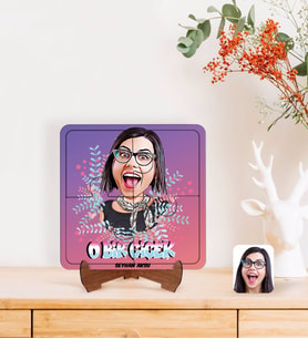BK Gift Kişiye Özel Kadınlar Günü Karikatürlü Ahşap Standlı Puzzle Çerçeve-6