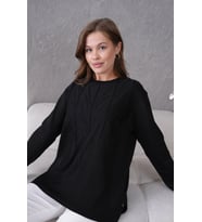Kadın Minimal Çizgi Kabartmalı Triko Kazak (Siyah)