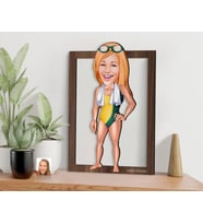 BK Gift Kişiye Özel Kadın Yüzücü Karikatürlü 3D Ahşap Tablo-1, Sevgiliye Hediye, Arkadaşa Hediye, Doğum Günü Hediyesi