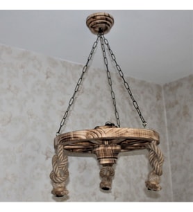 Otantik Çarşı Ahşap Halatlı Teker Avize 50 cm.  3'lü
