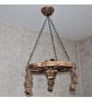 Otantik Çarşı Ahşap Halatlı Teker Avize 50 cm.  3'lü