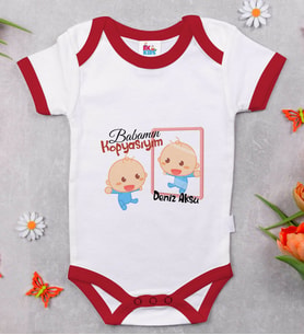 BK Kids Kişiye Özel Babamın Kopyasıyım Tasarımlı Kırmızı Bebek Body Zıbın-1