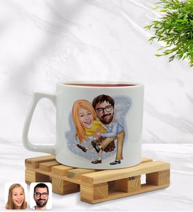 BK Gift Kişiye Özel Sevgililer Karikatürlü Middle Beyaz Kupa Bardak Model 102