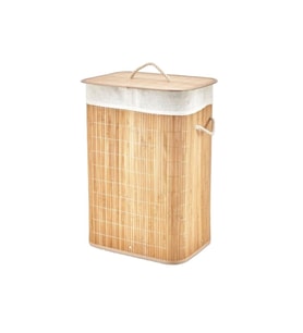 DİKDÖRTGEN BAMBU AHŞAP KİRLİ ÇAMAŞIR SEPETİ 40X30X60CM SEYYAR KAPAKLI İÇİ BEZLİ İP KULPLU (5343)