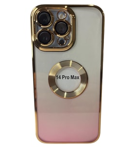 IPHONE 14 PRO MAX MAGSAFE ÖZELLİKLİ LENS KORUMALI GOLD KENARLI SİLİKON TELEFON KILIFI (Pembe)