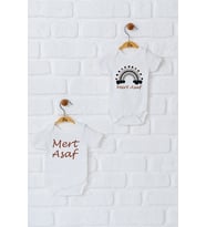 Pia Baby Premium %100 Pamuk İsme Özel Organik Baskılı İkili Set Çıtçıtlı Bebek Body Zıbın Modelleri 5085-17 (Ekru)