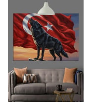 Türk Bayrağı Kurt Dekoratif Kanvas - Mdf Ahşap Tablo