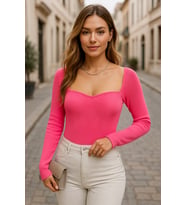 Kadın Pembe Dekolteli Kare Yaka Triko Bluz 2042