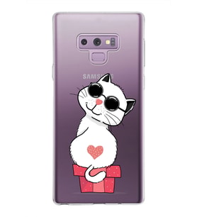 Samsung Galaxy Note 9 Kapak Cool Cat Tasarımlı Şeffaf Silikon Kılıf
