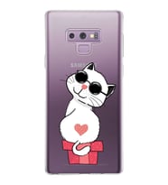 Samsung Galaxy Note 9 Kapak Cool Cat Tasarımlı Şeffaf Silikon Kılıf