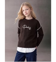 LCW Kids Kahverengi Paris Nakışlı Kız Çocuk Triko Kazak