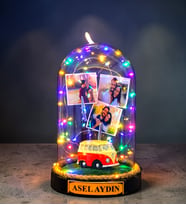 Kişiye Özel Renkli Led Işıklı Fanus 3 Fotoğraflı ve Size Özel Yazılı (Model 7)