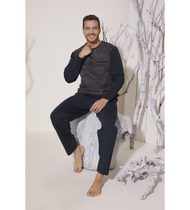 KLY 8026 Erkek Yaka Reçme Pijama Takım (Bordo)