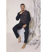 KLY 8026 Erkek Yaka Reçme Pijama Takım (Bordo)