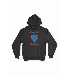 Ulan Batur Moğolistan Bayraklı Kalpli Siyah Sweatshirt Hoodie