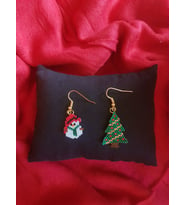 Miyuki Boncuk El Yapımı Minik Kardan Adam Ve Çam Ağacı Küpe Yılbaşı Christmas Noel