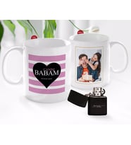 BK Gift Kişiye Özel Babalar Günü Hediyesi Fotoğraflı Kupa Bardak ve Benzinli Çakmak Seti-28 (Model 1)