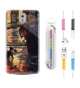 Samsung Note 3 4 5 8 9 20 Ultra 10 Lite Kılıf Kablo Koruma Spiral Silikon Kız ve Kedi 1762