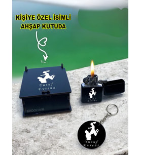 Kişiye Özel Isimli Babalar Günü Siyah Benzinli Çakmak Ve Anahtarlık Özel Ahşap Kutusunda