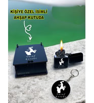 Kişiye Özel Isimli Babalar Günü Siyah Benzinli Çakmak Ve Anahtarlık Özel Ahşap Kutusunda