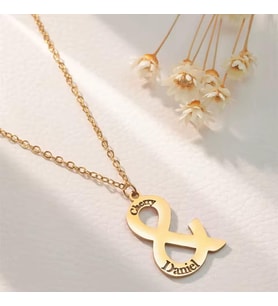 Tasarım Çift İsim Kolye 925K Gümüş Sevgiliye Hediye (Gold)