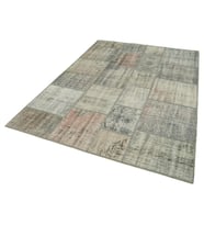 Gri El Dokuma Salon Halısı Modern Patchwork Stilinde Geometrik Desenli Yünlü Yumuşak Doku