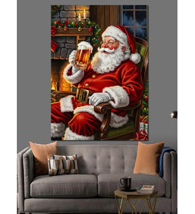 Bira İçen Noel Baba Dekoratif Kanvas - Mdf Ahşap Tablo