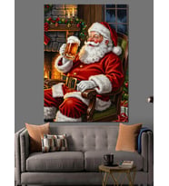 Bira İçen Noel Baba Dekoratif Kanvas - Mdf Ahşap Tablo