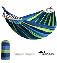 Valkyrie 2 Kişilik Renkli Kanvas Hamak 260x150 cm Taşıma Çantalı Ahşap Çubuklu Bahçe Kamp Hamağı Yeşil