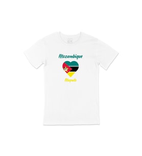 Maputo Mozambik Bayraklı Kalpli Tişört (Beyaz)