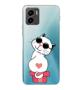 Vivo Y15s 2021 Uyumlu Kamera Korumalı Kapak Coolcat Tasarımlı Şeffaf Silikon Kılıf