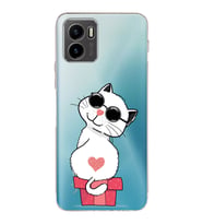 Vivo Y15s 2021 Uyumlu Kamera Korumalı Kapak Coolcat Tasarımlı Şeffaf Silikon Kılıf