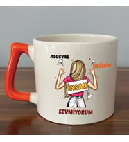 Asosyal Değilim İnsan Sevmiyorum Baskılı Turuncu Kulplu D Kupa
