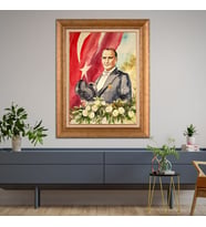 Altın Paspartulu Atatürk  Çerçeveli Tablo C872 (Gold)