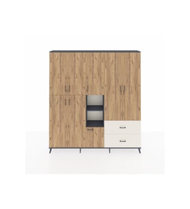 Arges Dolap 12 Raflı 2 Çekmeceli Tek Askılı 220x30x243 Antrasit-Çam/Aytaşı