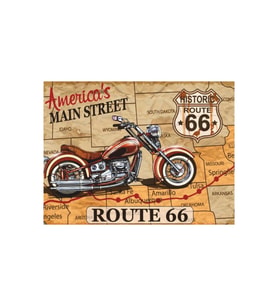 Route 66 Motosiklet Temalı Retro Ahşap Poster Tablo  Vintage Yol ve Gezi Dekoru