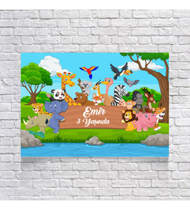 Safari Sevimli Hayvanlar Temalı Doğum Günü Afişi 35X50 cm