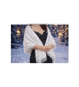 Mandaş Style El Dokuma Angora Bayan Şalı-Beyaz
