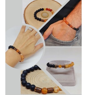 Bal Akik & Oniks Taşı 8mm Unisex Tasarım Bileklik Hawaii Model (24015)