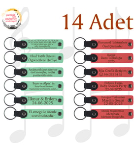 Yeşil & Nar Çiçeği, Kına Gecesi Davetlilerine Anı, 14’lü Set, Kişiselleştirilebilir Deri Anahtarlık