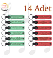 Yeşil & Nar Çiçeği, Kına Gecesi Davetlilerine Anı, 14’lü Set, Kişiselleştirilebilir Deri Anahtarlık