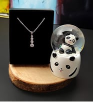 Panda Mini Işıklı Kar Küresi& Gümüş Zirkon Taşlı Kolye Hediye Seti