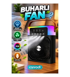 Buhar Püskürtmeli Masaüstü Fan – 3 Kademeli Sessiz Çalışma, RGB Işık ve USB Şarj